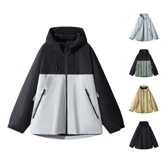 Unisex Wasserabweisende zweifarbige Softshell-Jacke mit Kapuze Shop Nory