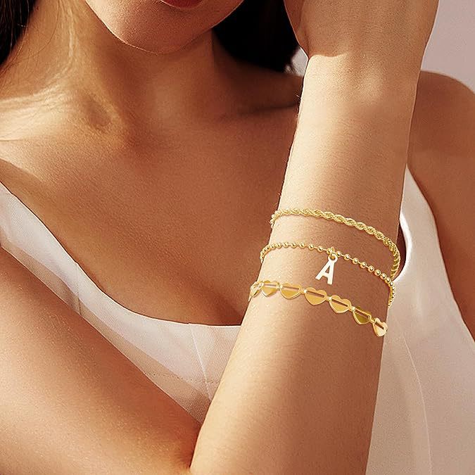Damen Armband-Set mit filigranen Herz- und Initialanhängern Shop Nory