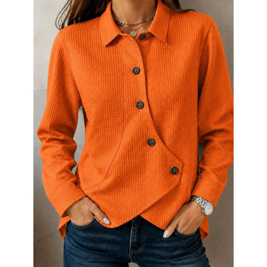 Damen strukturierte Waffel-Hemdjacke mit asymmetrischer Knopfleiste und Eingrifftasche Shop Nory