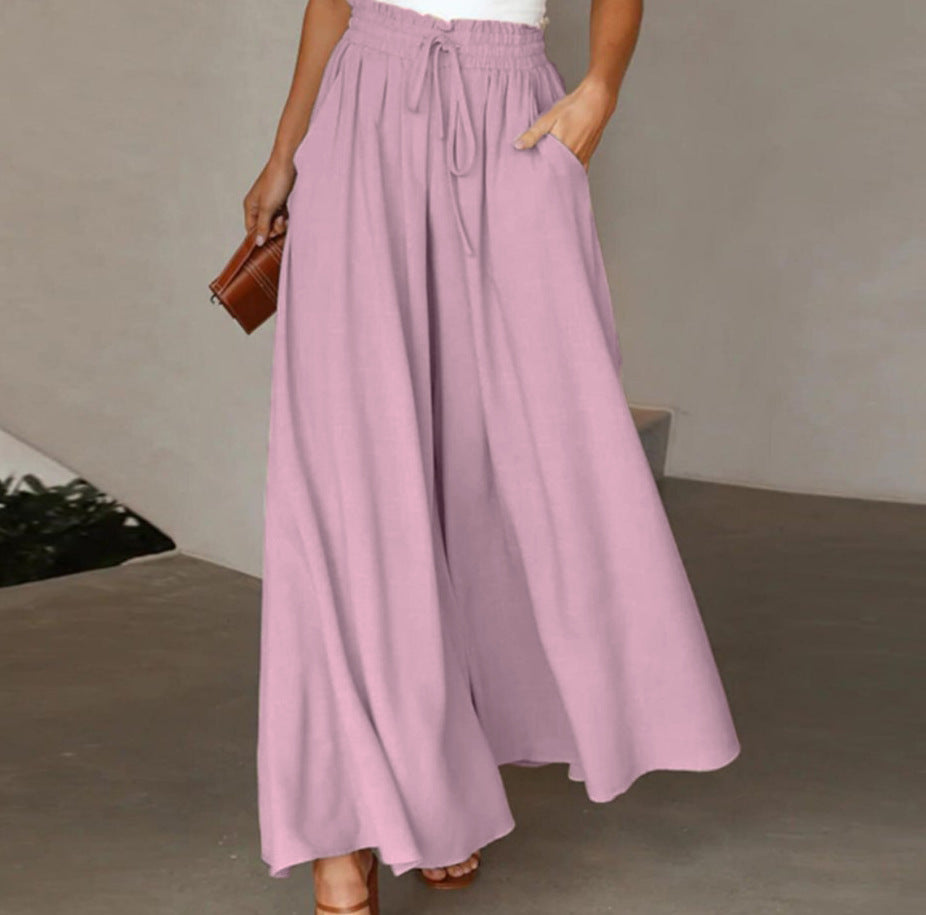 Damen Weite Leinenhose mit elastischem Bund und seitlichen Taschen