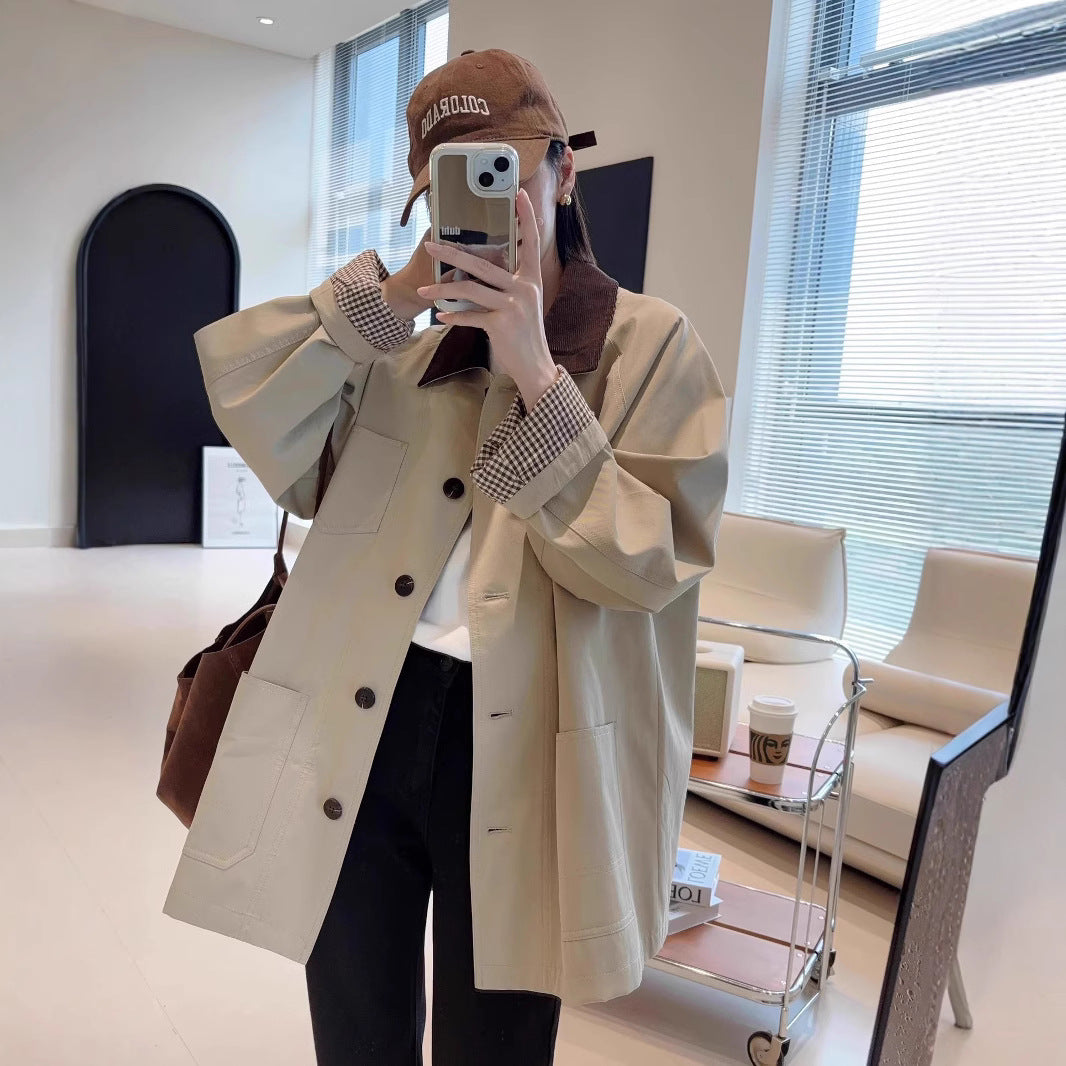 Damen Modische Oversized-Jacke mit kontrastierendem Kragen Shop Nory