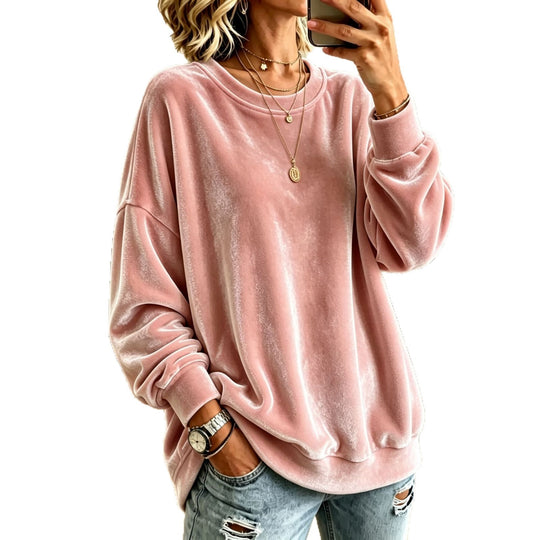 Damen Oversize-Samtpullover mit weitem Schnitt und geripptem Saum Shop Nory