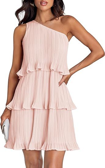 Damen Ärmelloses plissiertes Stufenkleid mit asymmetrischer Schulterpartie Shop Nory