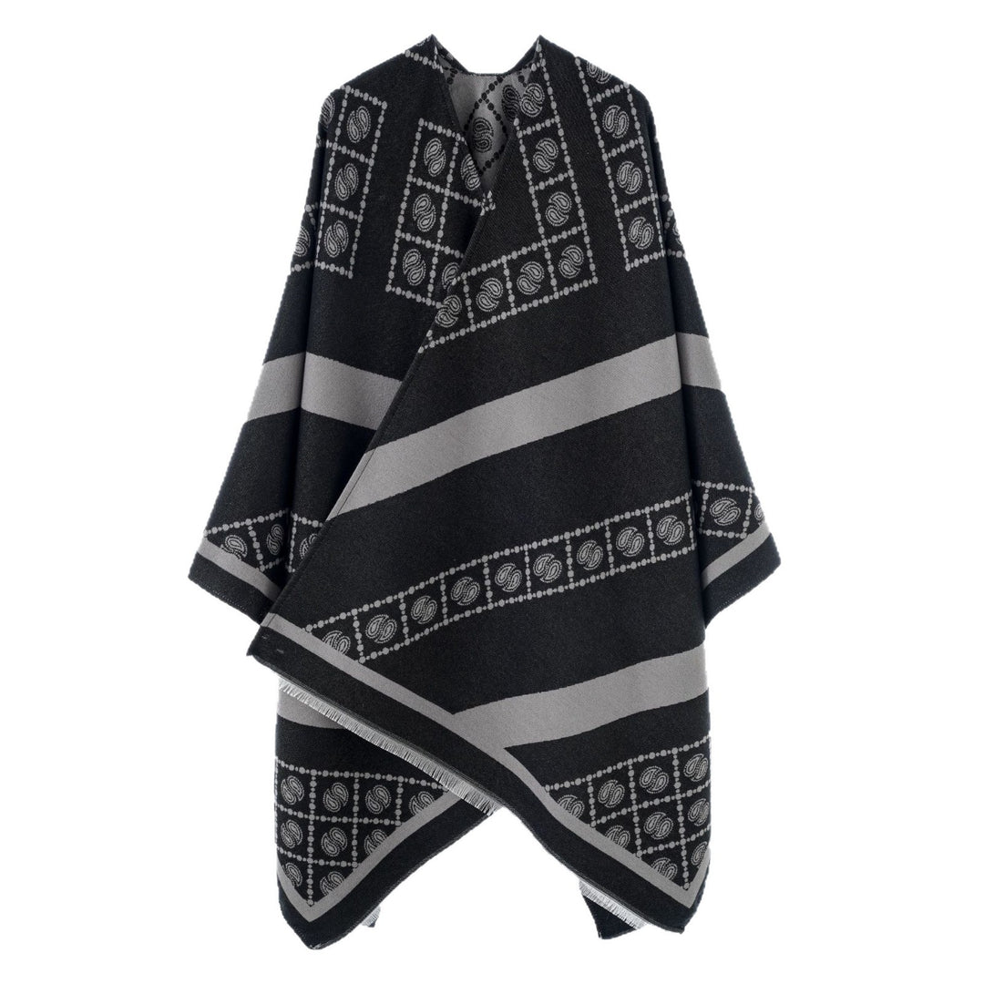 Damen Luxuriöses Jacquard-Überwurfcape mit kastiger Silhouette Shop Nory