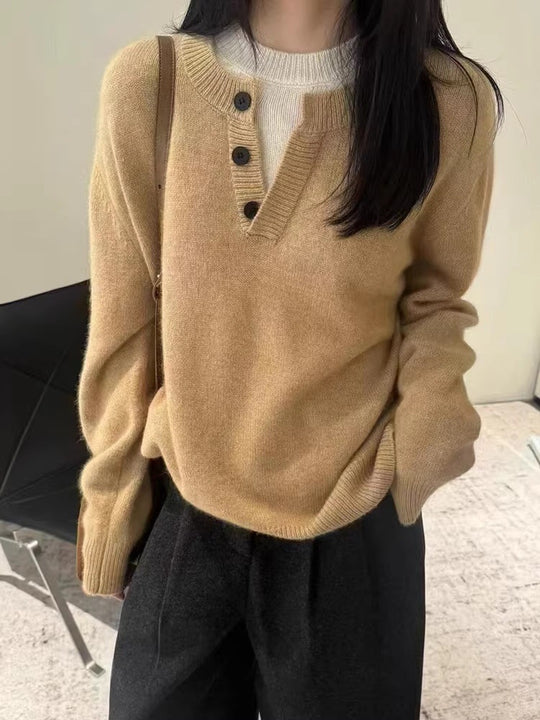 Damen Oversize-Henley-Pullover aus flauschigem Mohair‑Look mit Knopfleiste Shop Nory