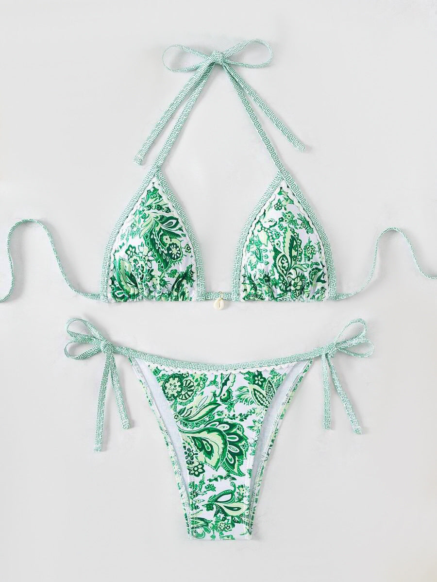 Damen Triangel-Bikini-Set mit verstellbaren BindShopnoryändern und floralem Design