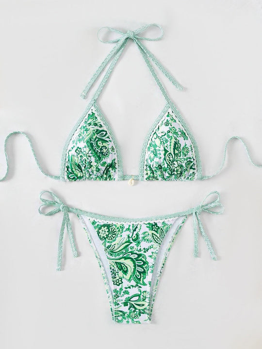 Damen Triangel-Bikini-Set mit verstellbaren BindShopnoryändern und floralem Design