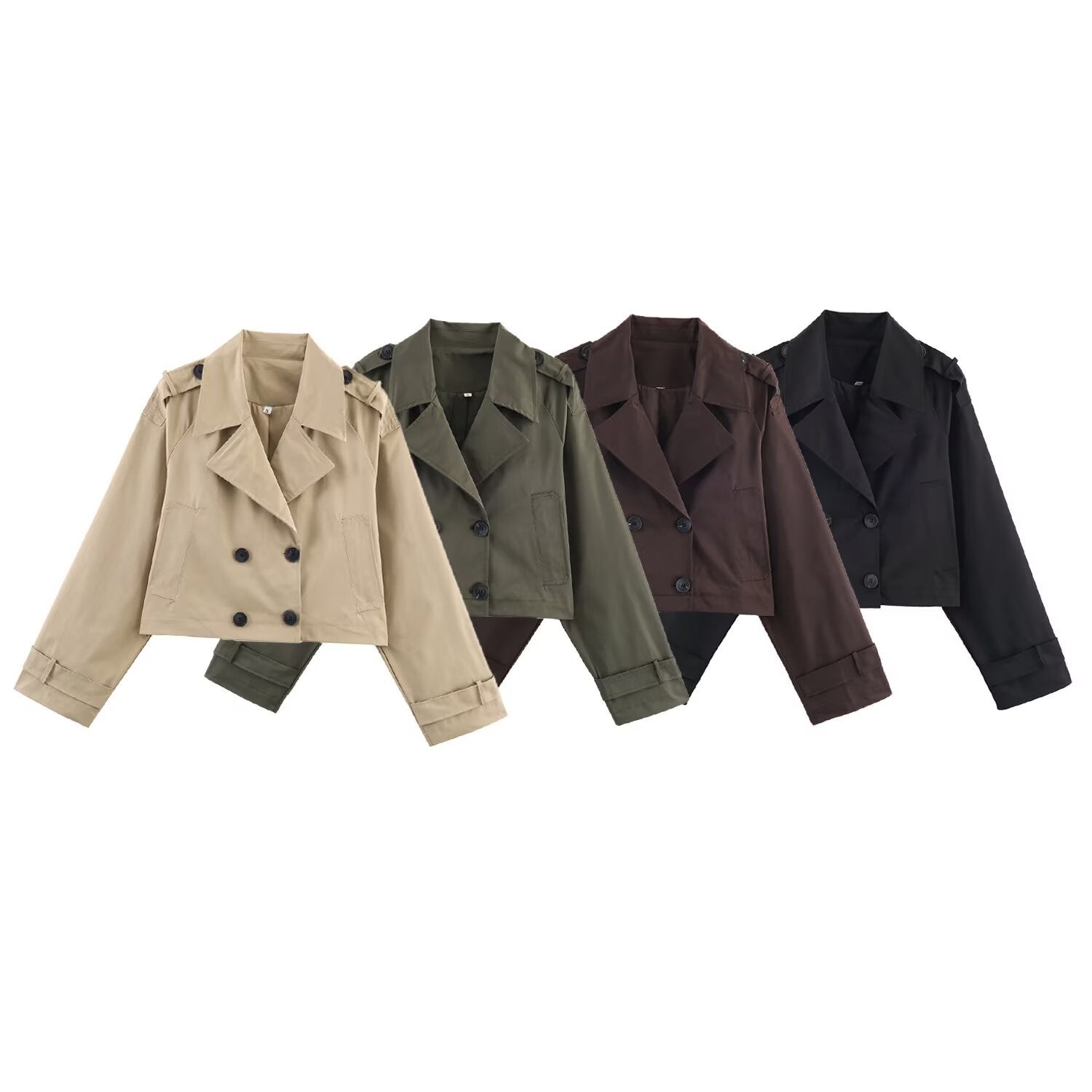 Damen Cropped Trenchcoat mit doppelter Knopfleiste und praktischen Taschen