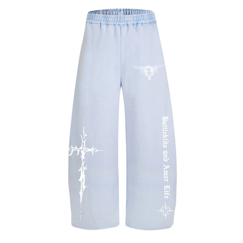 Damen Weite Lounge-Hose im Palazzo-Stil mit Elastikbund und Gothic-Print Shop Nory