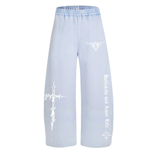 Damen Weite Lounge-Hose im Palazzo-Stil mit Elastikbund und Gothic-Print Shop Nory