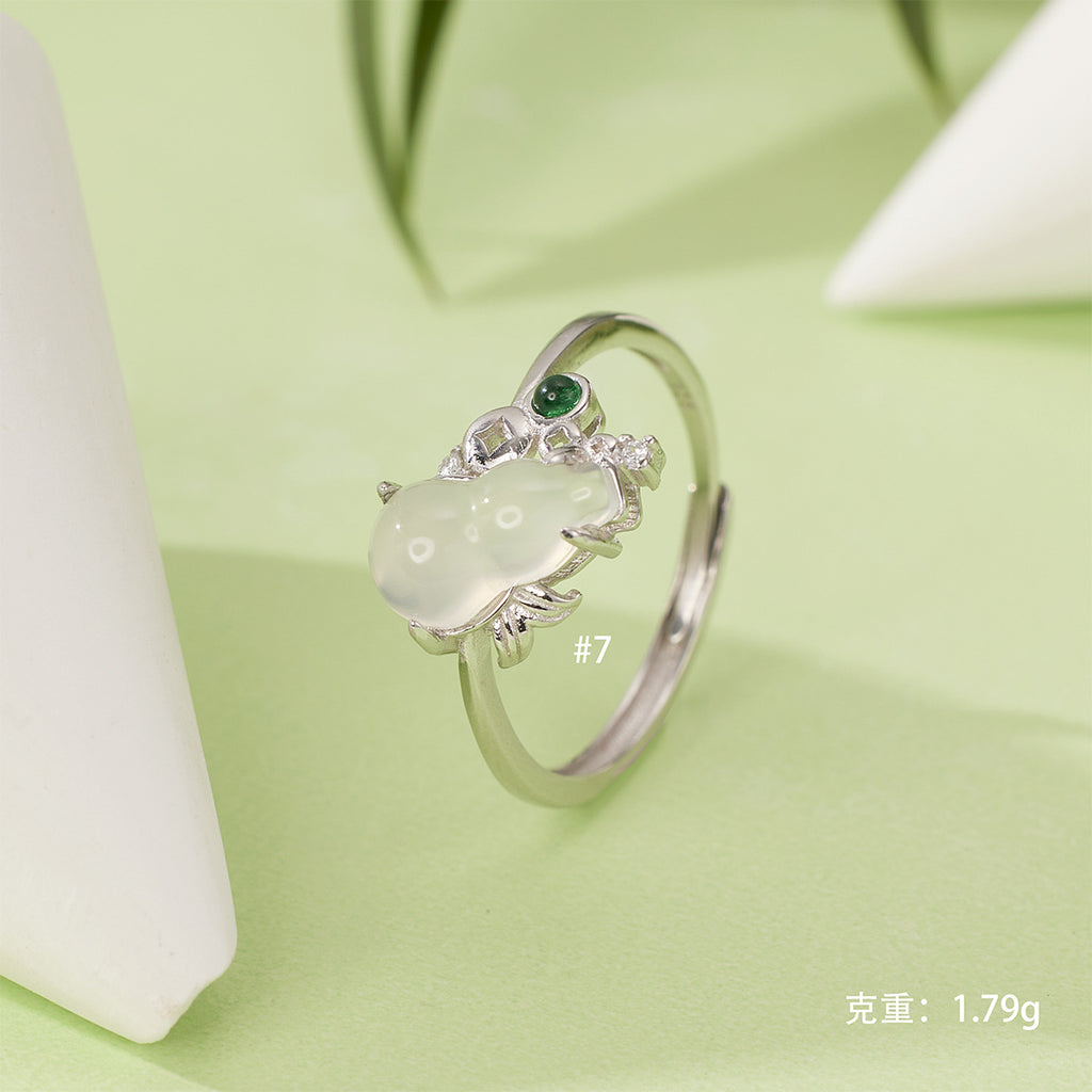 Damen Ring mit kreativem Design aus grünem Halbedelstein und Zirkonia Shop Nory