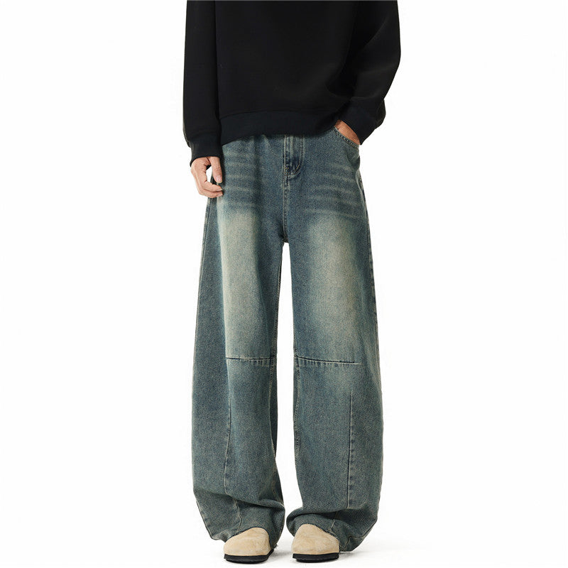 Herren Weit geschnittene Baggy-Jeans mit hoher Bundhöhe, Knie‑Abnähern und Used‑Waschung Shop Nory