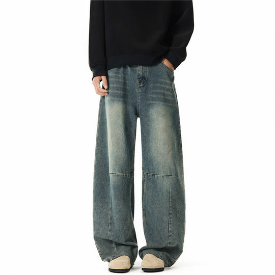 Herren Weit geschnittene Baggy-Jeans mit hoher Bundhöhe, Knie‑Abnähern und Used‑Waschung Shop Nory