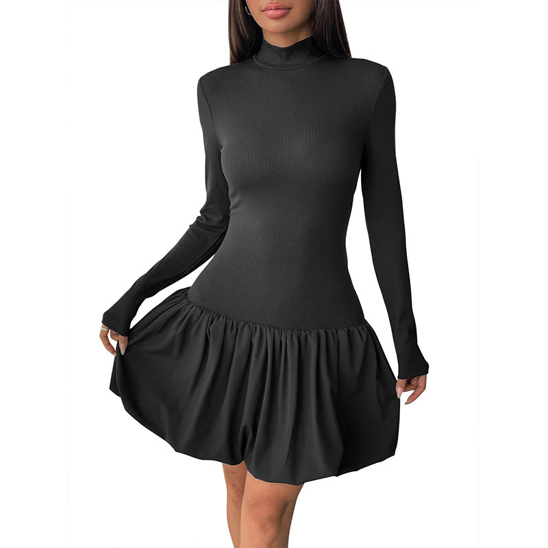 Damen Figurbetontes Minikleid mit Rippenoberteil, Stehkragen und gerafftem Ballonrock Shop Nory