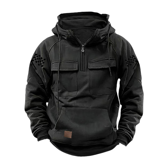 Herren nan Kapuzenpullover mit Halbzip, Cargo-Brusttaschen und Kängurutasche Shop Nory