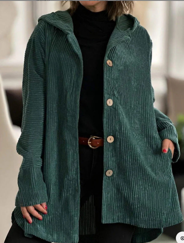 Damen Kapuzenjacke aus Kordstoff mit Knopfverschluss