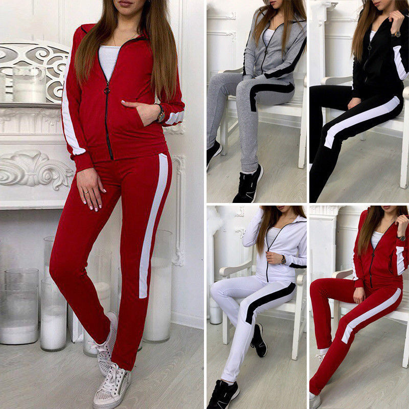 Damen Jogginganzug aus Stretchmaterial mit seitlichem Kontraststreifen und Reißverschluss Shop Nory