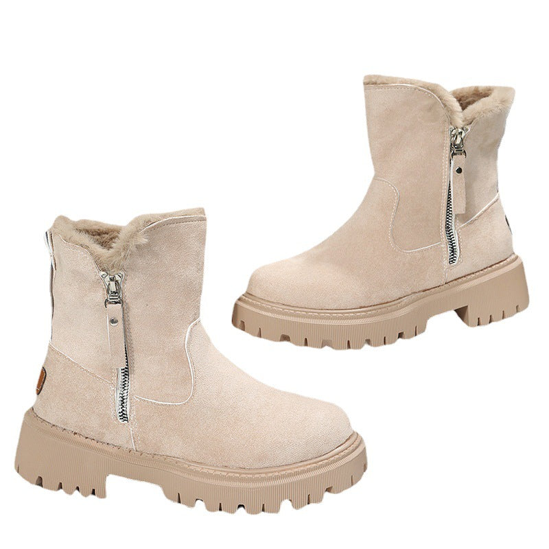 Damen Kurzschaft-Stiefelette mit Teddy‑Umschlag, Veloursoptik und Chunky‑Lug‑Sohle Shop Nory