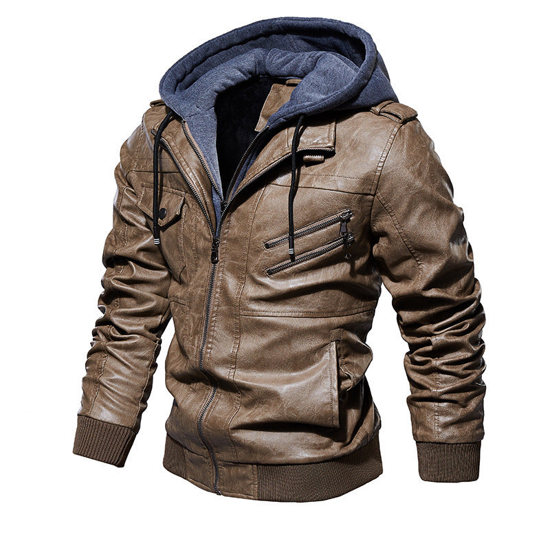 Herren Stylische Kunstlederjacke mit Hoodie Shop Nory