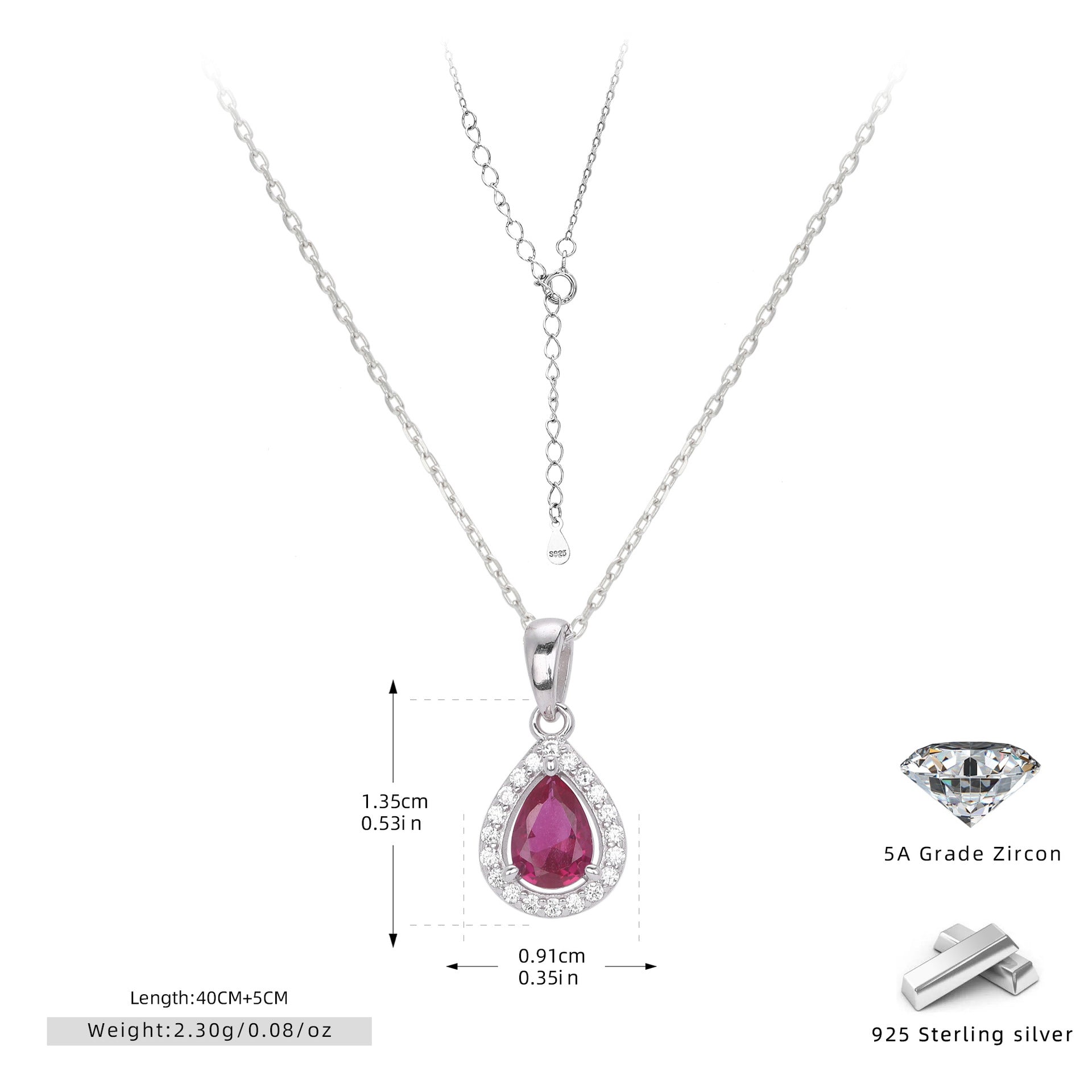 Damen Halskette mit tropfenförmigem Zirkonanhänger aus 925 Sterlingsilber und elegantem Design Shop Nory