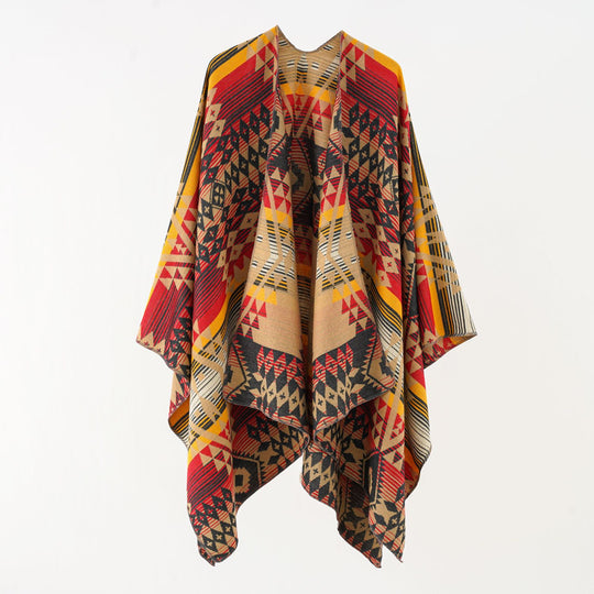 Damen Oversize-Überwurf im gewebten Ethno-Jacquard mit asymmetrischem Zipfelsaum Shop Nory