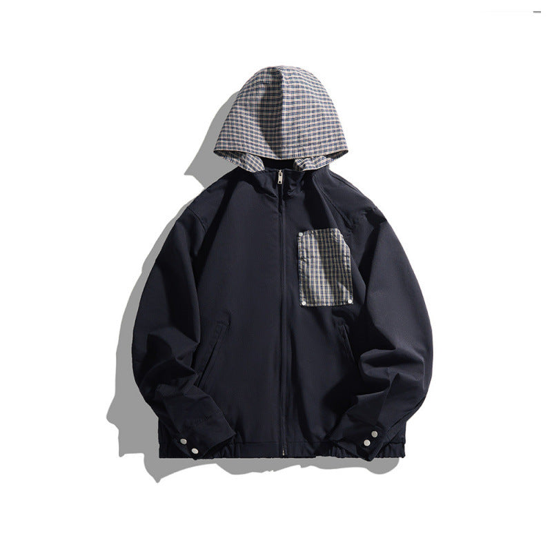 Unisex Leichte Kapuzen‑Übergangsjacke mit Karomuster-Futter und Brusttasche Shop Nory