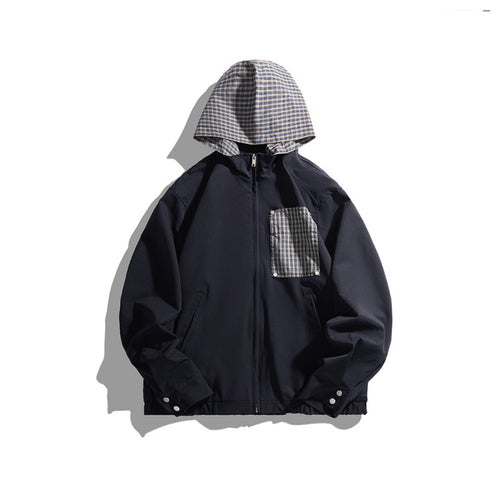 Unisex Leichte Kapuzen‑Übergangsjacke mit Karomuster-Futter und Brusttasche Shop Nory