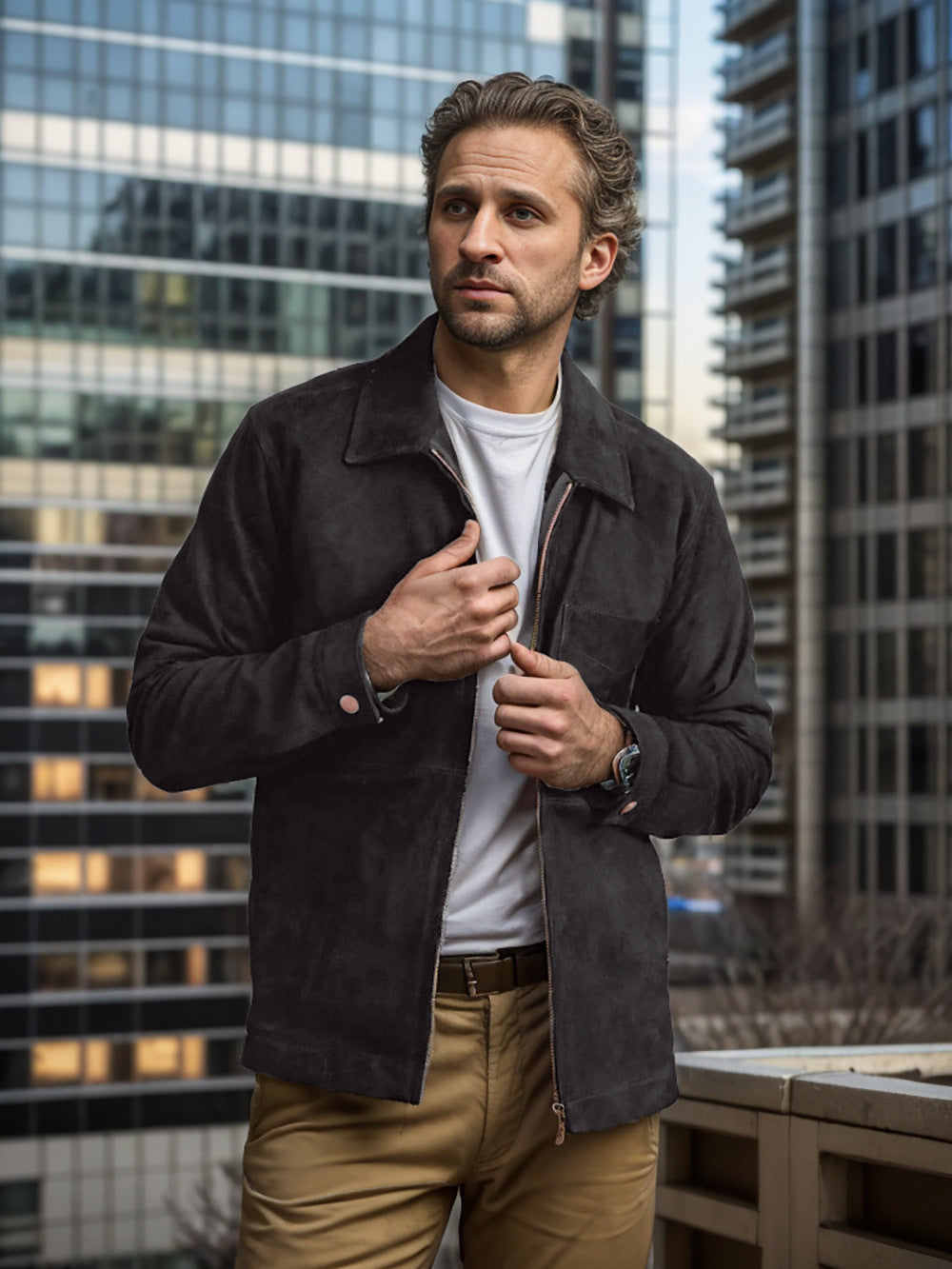 Herren Velourslederjacke mit Stehkragen und Brusttasche Shop Nory