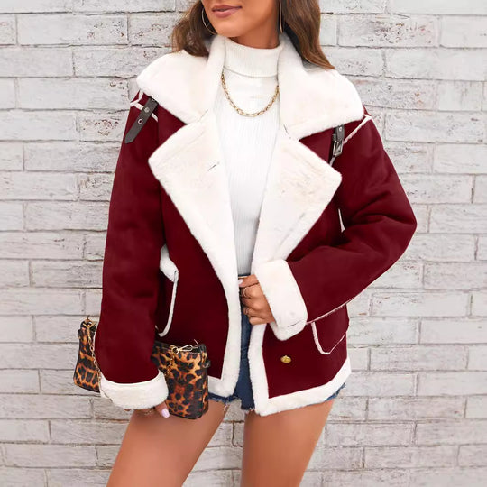 Damen nan kurz geschnittene Lammfelloptik Fliegerjacke Shop Nory