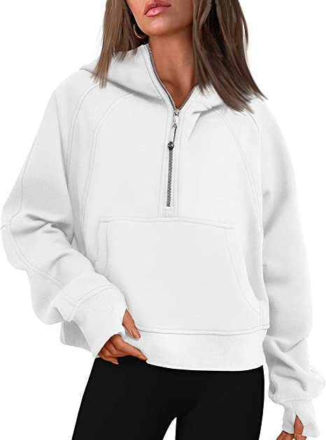 Damen Oversize-Hoodie mit halbem Reißverschluss, Kängurutasche und Daumenlöchern Shop Nory