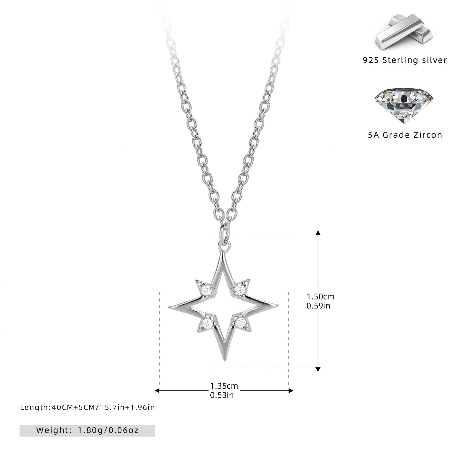 Damen Halskette mit funkelndem Sternenanhänger aus hochwertigem 925 Sterling Silber Shop Nory