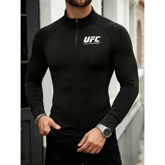 Herren eng anliegendes Kompressionsshirt mit kurzem Reißverschluss und langen Ärmeln Shop Nory