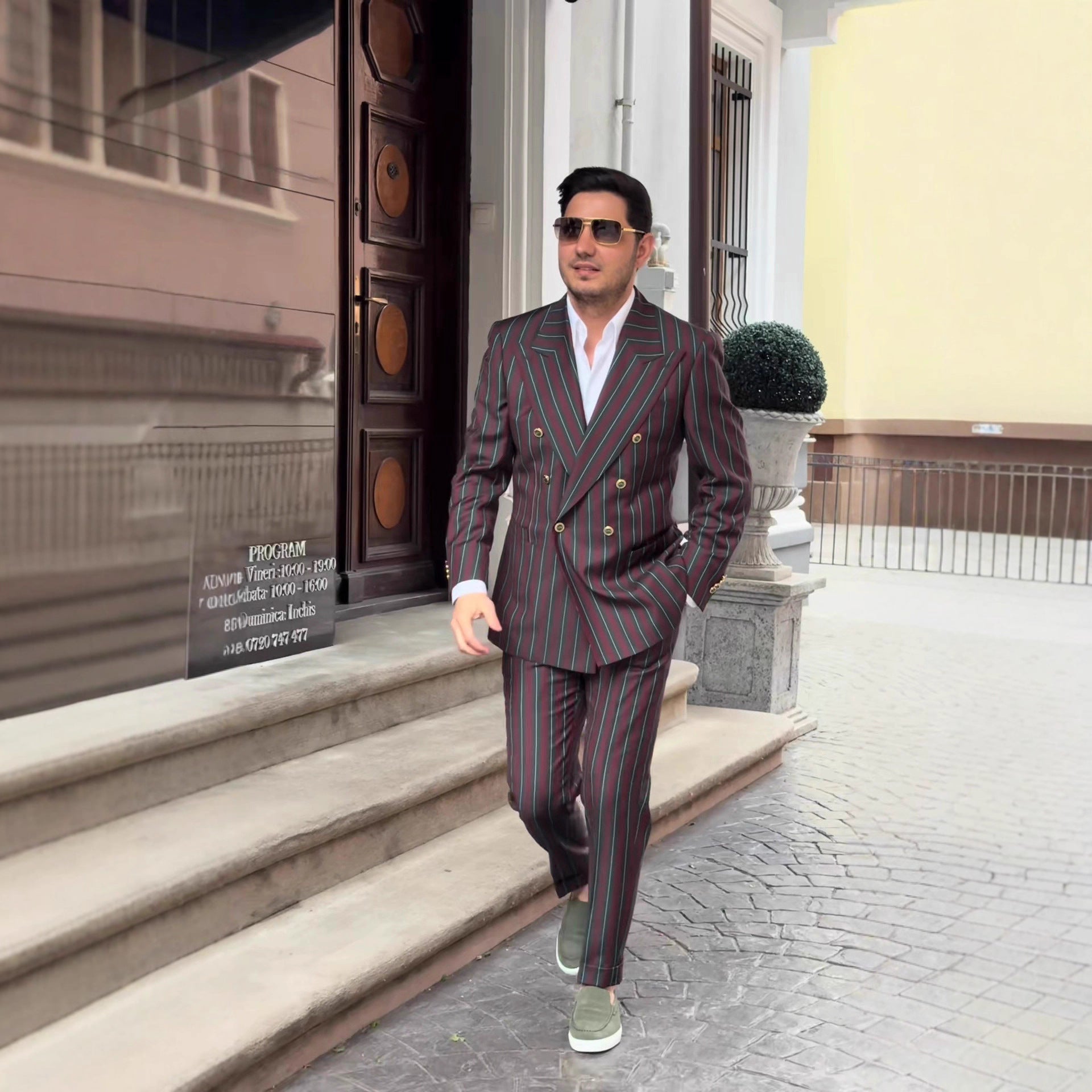Herren elegante Anzug mit doppelter Knopfreihe und modischen Streifen Shopnory