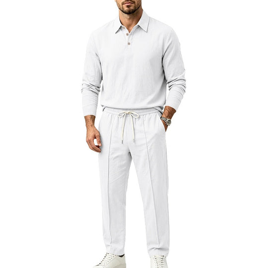 Herren Leichtes Leinen-Lounge-Set mit Henley-Kragen und elastischer Bundhose Shop Nory