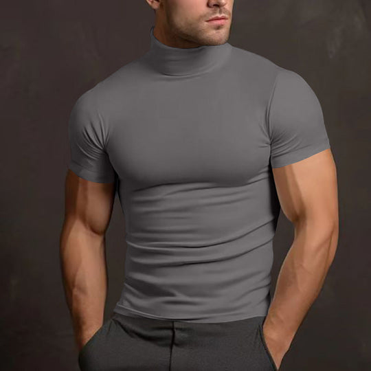 Herren nan körperbetontes Kurzarm-Rollkragenshirt aus Stretchjersey