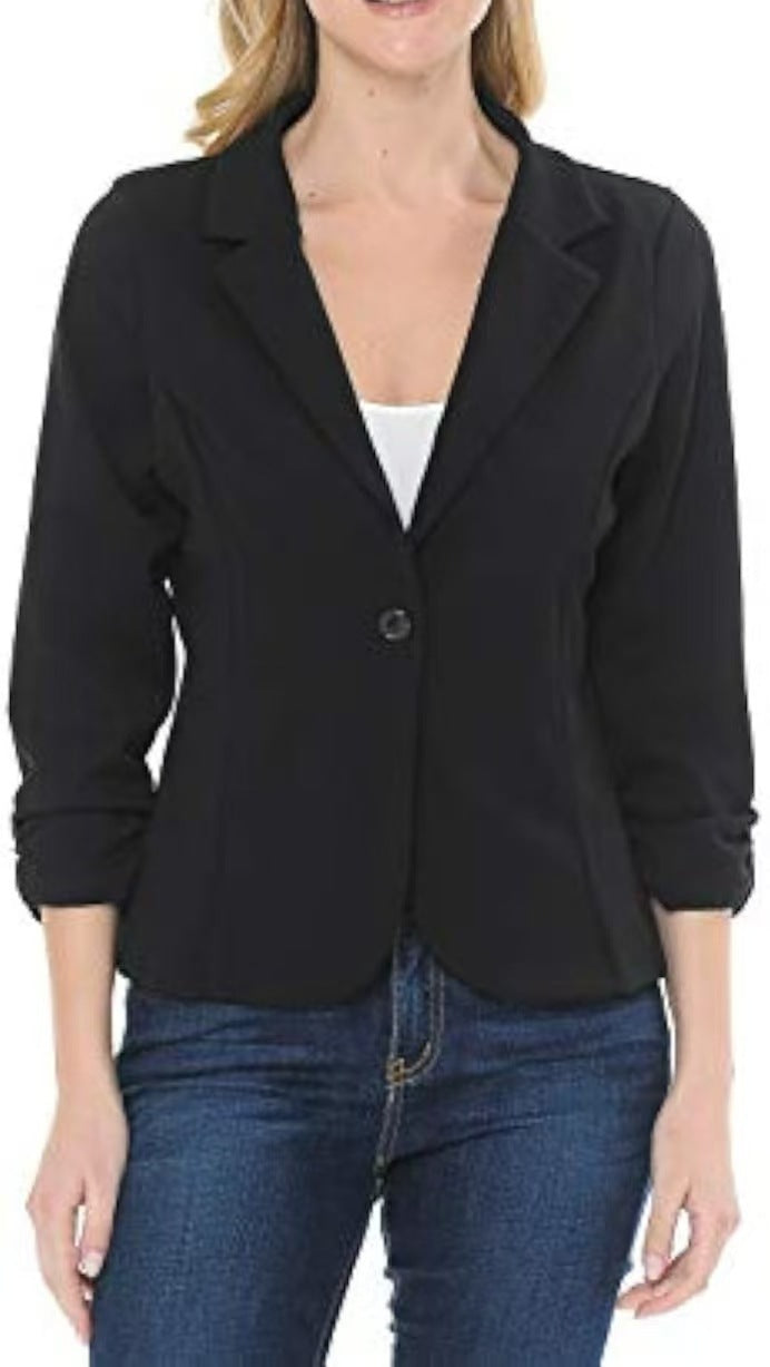 Damen taillierter Jersey-Blazer mit Ein-Knopf-Verschluss und dreiviertelärmeln Shop Nory