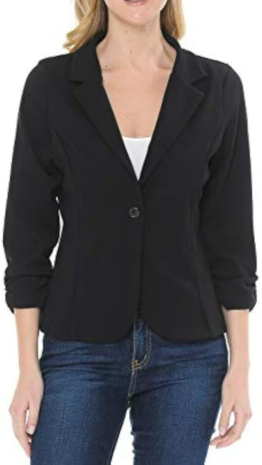 Damen taillierter Jersey-Blazer mit Ein-Knopf-Verschluss und dreiviertelärmeln Shop Nory