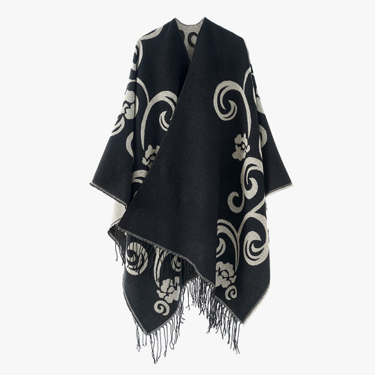 Damen Jacquard-Überwurf im Umhangstil mit Wendefunktion und Fransensaum Shop Nory