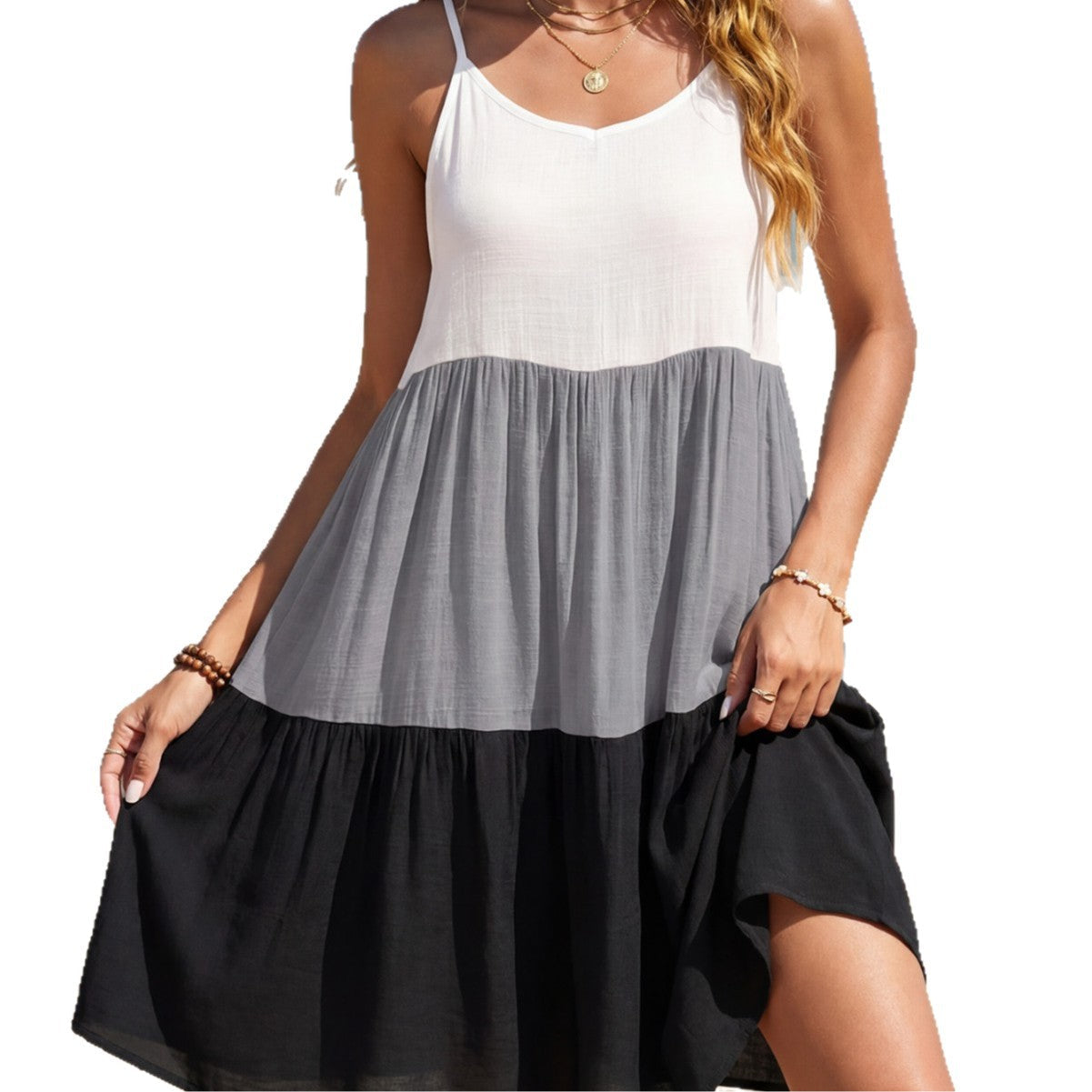 Damen luftiges Sommerkleid mit modischem Farbverlauf und verstellbaren Trägern