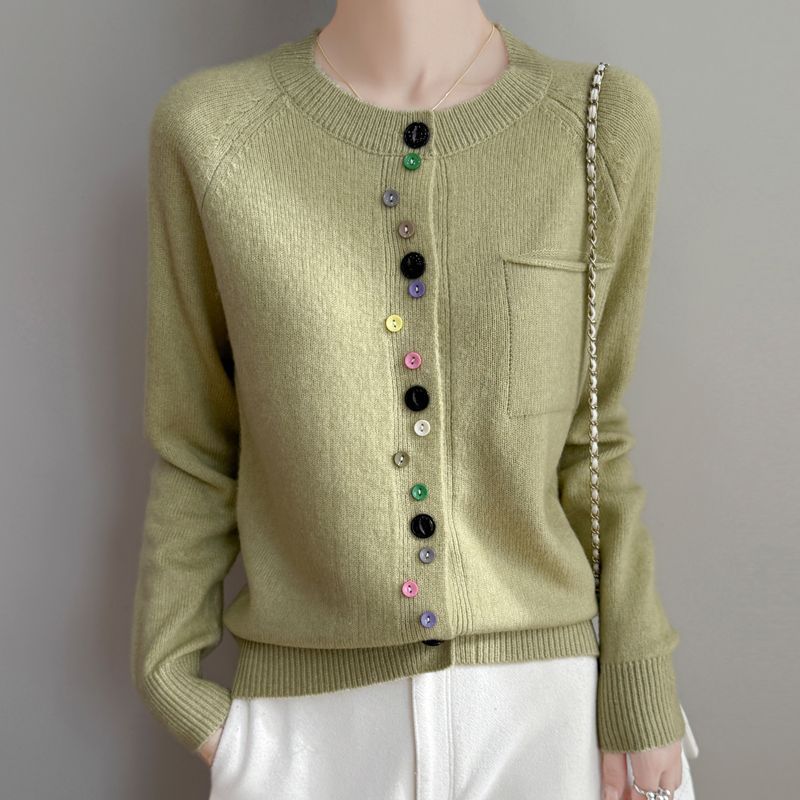 Damen Modischer Strickcardigan mit bunten Knöpfen Shop Nory