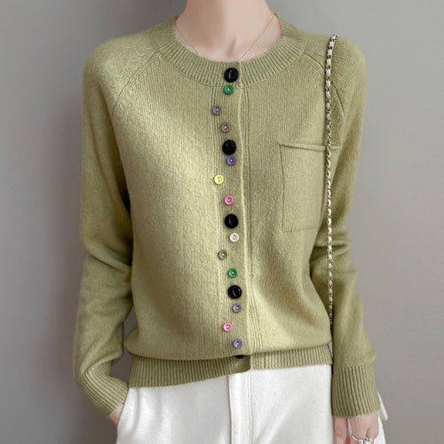 Damen Modischer Strickcardigan mit bunten Knöpfen Shop Nory