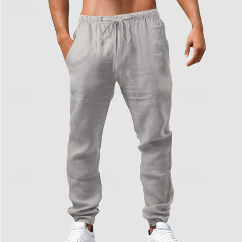Herren entspannt-sportliche Leinenfreizeithose mit Kordelbund, elastischen Knöchelabschlüssen und seitlichen Nahttaschen Shop Nory