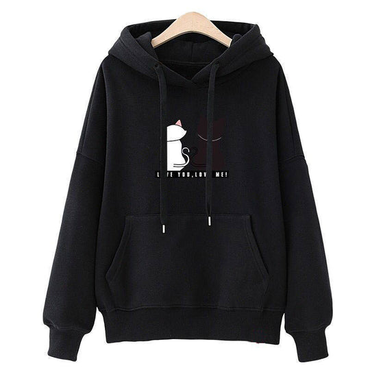 Damen Kapuzenpullover mit Katzen-Print, lockerem Schnitt und Kängurutasche Shop Nory