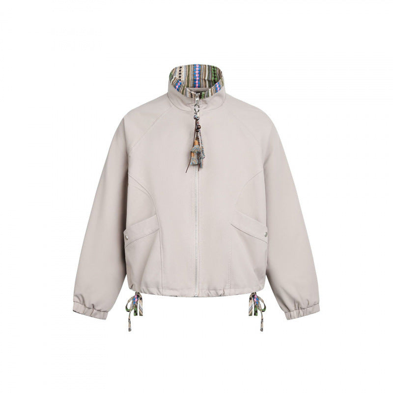 Damen Kurztaillierte Bomberjacke mit Stehkragen und gemustertem Innenfutter Shop Nory