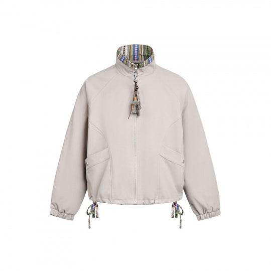 Damen Kurztaillierte Bomberjacke mit Stehkragen und gemustertem Innenfutter Shop Nory