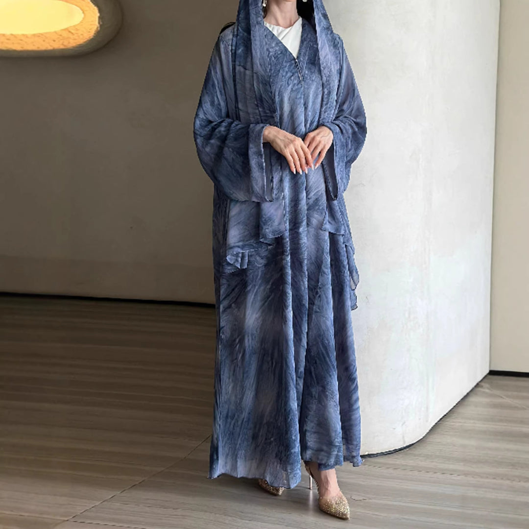 Damen nan langes fließendes Kapuzenkaftan Kleid mit weitem Arm und mehrlagigem Chiffon Shop Nory