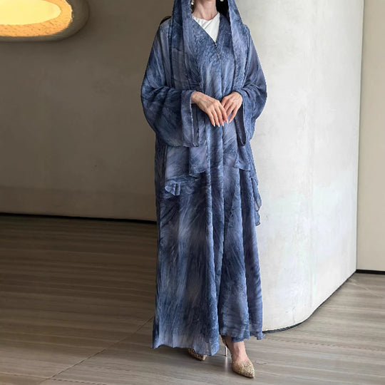 Damen nan langes fließendes Kapuzenkaftan Kleid mit weitem Arm und mehrlagigem Chiffon Shop Nory