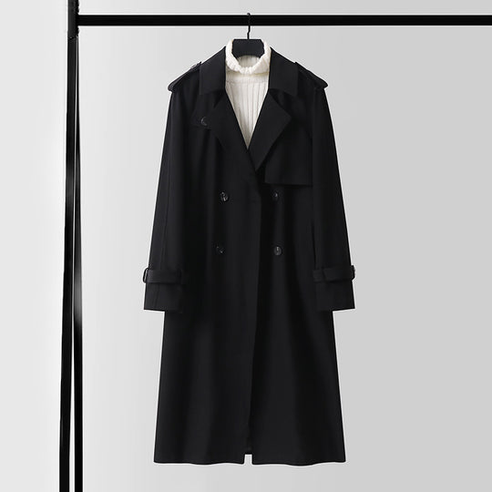 Herren Klassischer Doppelreihiger Trenchcoat aus leichtem Wollmix mit Schalkragen und Epauletten Shop Nory