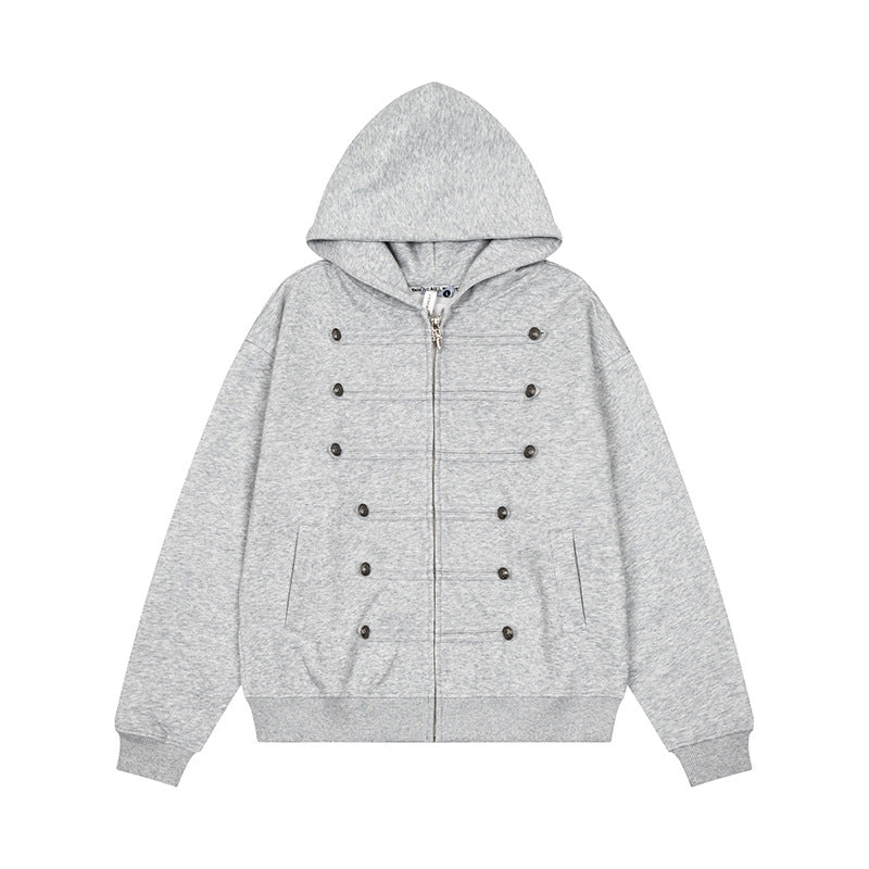 Damen Kapuzen-Sweatjacke mit dekorischer Doppelknopfleiste und Reißverschluss Shop Nory