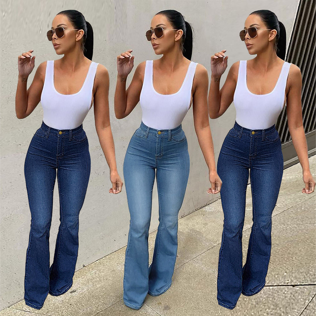 Damen Taillenhohe Stretch-Jeans mit ausgestelltem Bein und figurformender Passform Shop Nory